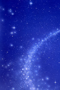 Trail of stars in deep blue sky by Panoramic Images