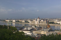 High angle view of a city near a river, Danube River, Budapest, Hungary by Panoramic Images