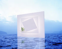White frame with small vine floating on blue water with reflection by Panoramic Images