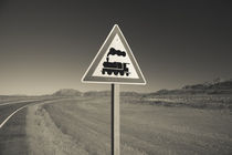 Railroad crossing sign at the roadside by Panoramic Images