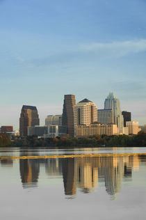 Reflection of buildings in water, Town Lake, Austin, Texas, USA von Panoramic Images