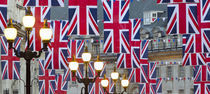 UK. London. Regent Street. Union Jack decorations for Royal Wedding. von Alan Copson
