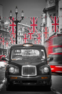 UK. London. Regent Street. Union Jack decorations for Royal Wedding. by Alan Copson