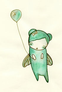 Little Green Fairy with Balloon by Lindsey Cormier