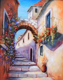 Romantische Gasse - Mediterrane Malerei von Marita Zacharias
