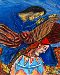 Blaue Frau mit Vogel und Narr by Premdharma S. Gartlgruber