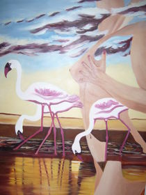 Frau mit Flamingos von Hannelore Pritzl