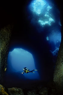 Blue Windows, Cave, diver, Ibiza by Norbert Probst