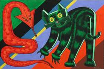 Rote Schlange und grüne Katze 2005 90 x 60 cm von Harry Stabno