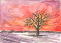Baum vor rotem Himmel von Caroline Lembke