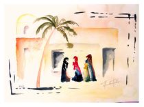 Berberfrauen, Aquarell,   von Theodor Fischer