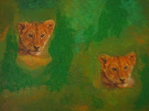 Löwenkinder im Gras von Anne Rösner-Langener