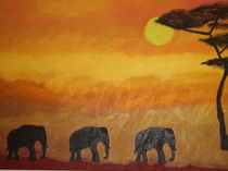 Elefanten auf dem Weg zum Wasserloch am Nachmittag by Anne Rösner-Langener