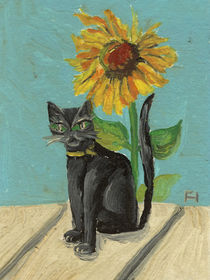 Sunflower and cat by Norbert Hergl