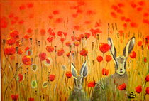 Hares in the poppies by Wendy Mitchell