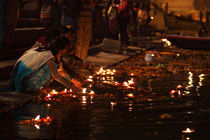 Lamps in the Ganges- 5  Varanasi,India by Soumen Nath