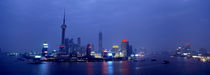Buildings lit up at dusk, Shanghai, China by Panoramic Images