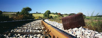 Close-up of a suitcase on a railroad track, Germany von Panoramic Images