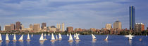 USA, Massachusetts, Boston, Charles River, View of boats on a river by a city von Panoramic Images