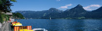 Boats moored at a dock, Wolfgangsee, Upper Austria, Austria von Panoramic Images