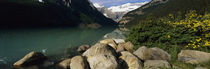 Stones at the lakeside, Lake Louise, Banff National Park, Alberta, Canada von Panoramic Images