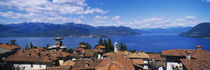 High angle view of buildings near a lake, Lake Maggiore, Vedasco, Italy von Panoramic Images