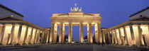 Low angle view of a gate lit up at dusk, Brandenburg Gate, Berlin, Germany by Panoramic Images