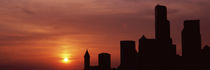Silhouette of buildings at dusk, Seattle, King County, Washington State, USA by Panoramic Images