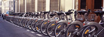 Bicycles parked at the roadside, Paris, Ile-de-France, France by Panoramic Images