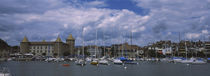 Boats in a lake, Lake Geneva, Chateau de Morges, Morges, Switzerland by Panoramic Images
