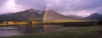 Double rainbow over mountain range, Alberta, Canada by Panoramic Images
