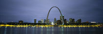 Buildings Lit Up At Dusk, Mississippi River, St. Louis, Missouri, USA by Panoramic Images