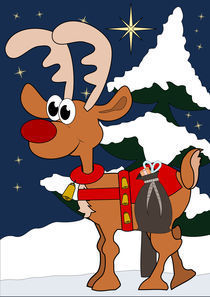 Merry Christmas - cute little reindeer with gifts in winter  von deboracilli