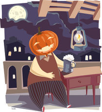 Jack O' Lantern with a pint of beer.  by Oleksiy Tsuper