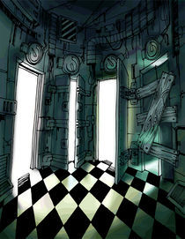 Dark room with many doors. by Oleksiy Tsuper