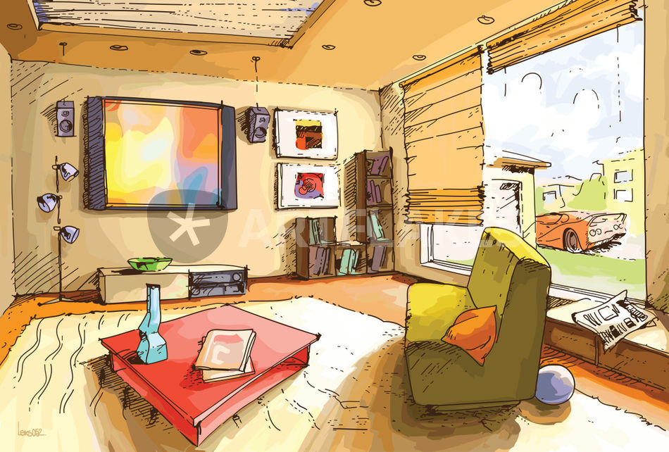  Light living  room  Drawing  art  prints and posters by 