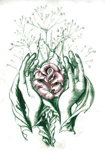 rose and hands leave two color by Nicole Schmidt