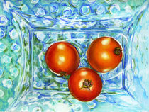 Mom's Blue Hobnail with Tomatoes,by Alma Lee by Alma  Lee