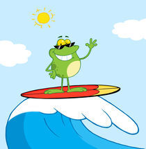 Happy Frog While Surfing In Sea  by hittoon