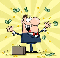 Successful White Businessman Standing Under Falling Money by hittoon