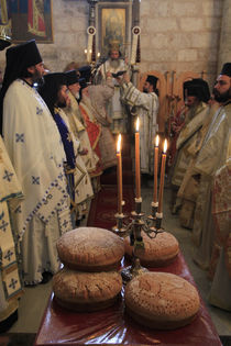 Lod, Greek Orthodox Patriarch Theophilus III at the Church of St. George by Hanan Isachar