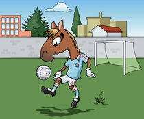Horse playing soccer by William Rossin