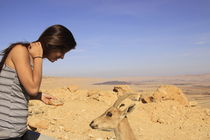 Negev desert, Noi Isachar with an Ibex in Ramon Crater by Hanan Isachar
