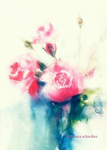 'rosa rosen in blauer vase' by barbara schreiber