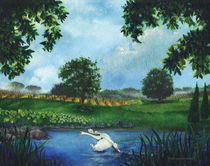 Swan in Flight by Julie Ann Stricklin by Julie Ann  Stricklin