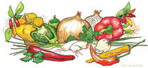 Water Color Illustration of Healthy Vegetables , by Julie Ann Stricklin by Julie Ann  Stricklin