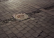 Manhole cover in the setting winter sun by Palle Smith-Petersen