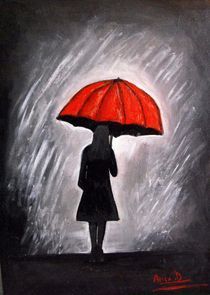 Red umbrella painting by Anca Damian
