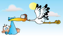 Cartoon Stork Delivering A Baby Boy  by hittoon