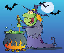 Cartoon Ugly Witch Preparing A Potion  von hittoon